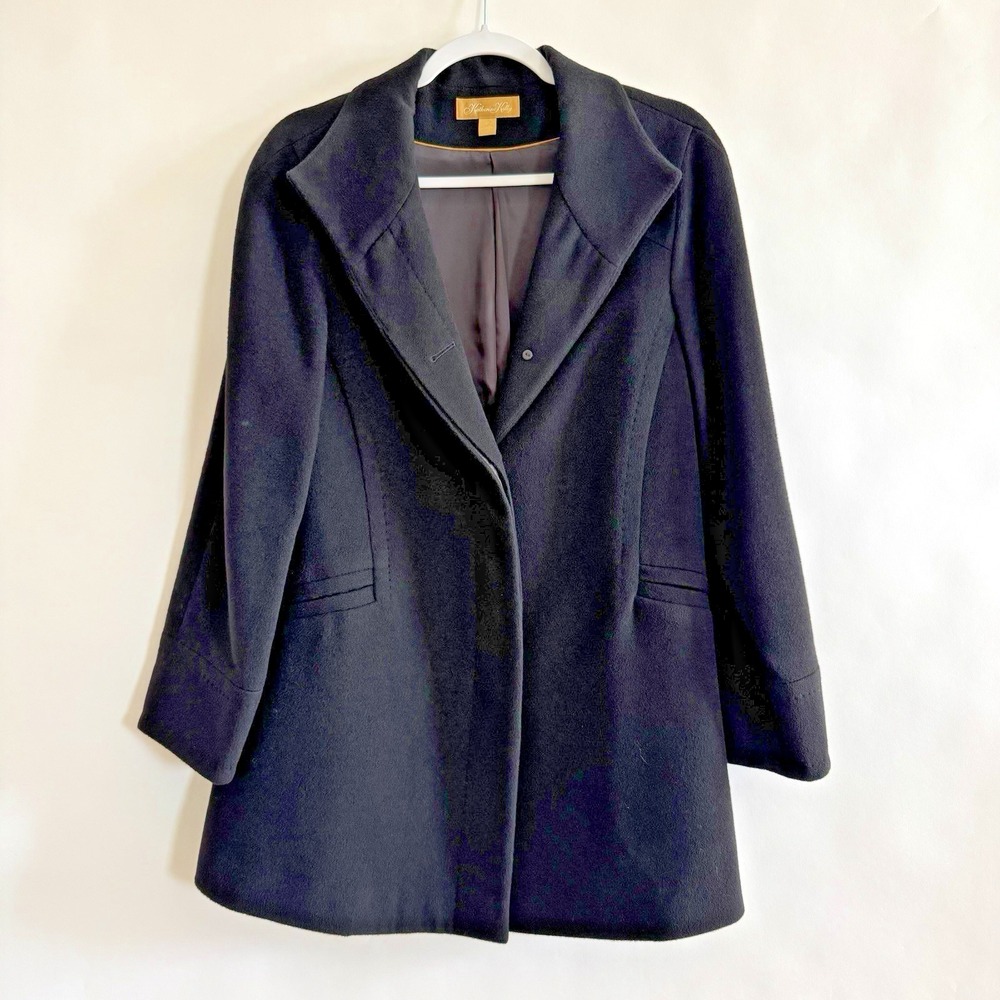 Katharine Kelly 100% Cashmere Black Long Line Coat Jacket 8 Classic Quiet Luxury